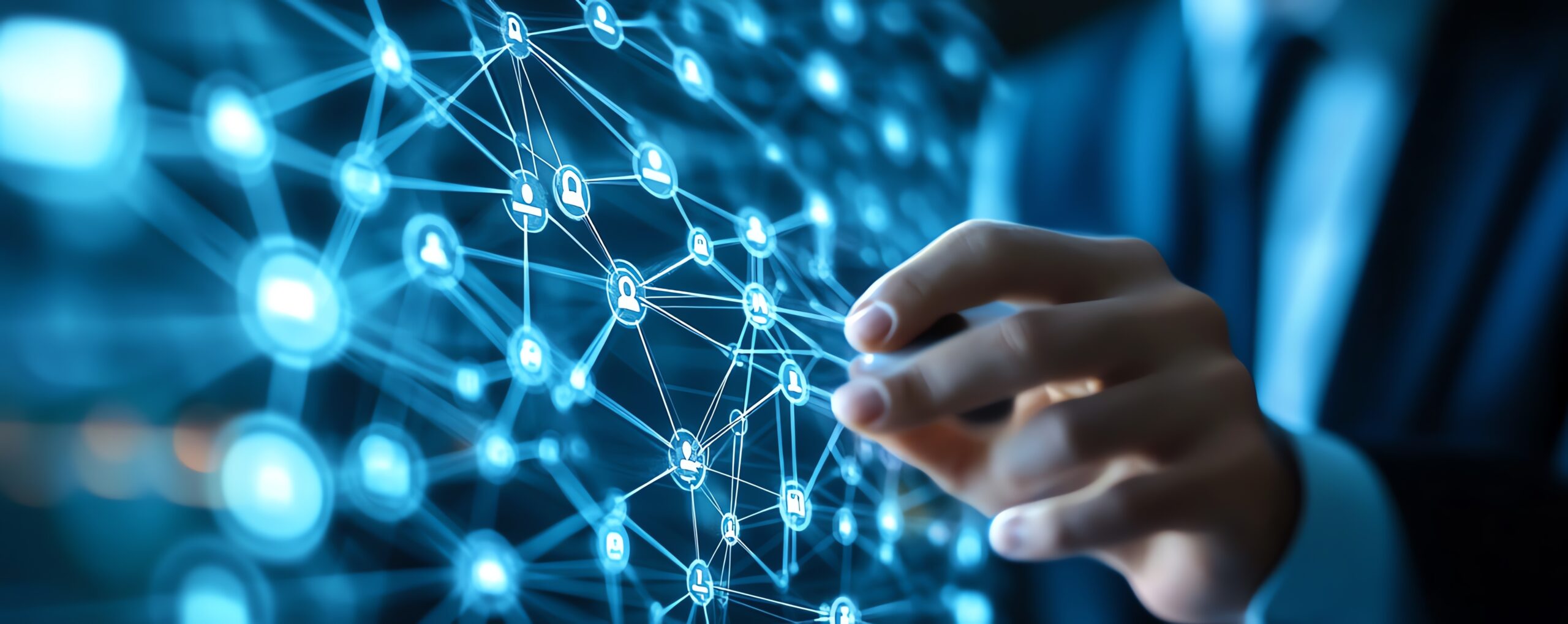 HR expert holding a digital network structure, managing recruitment, talent management, and team dynamics using advanced technology for team success and business growth